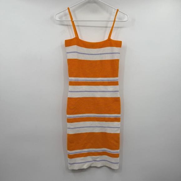 Lulus Dress Women Medium Orange White Striped Sleeveless Bodycon Mini Ribbed - Picture 1 of 10